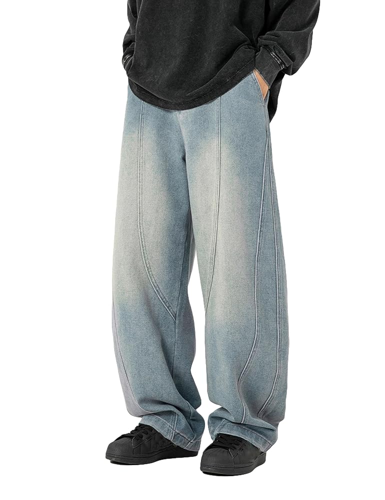 Amazon.com: Baggy Barrel Jeans Men Denim Wide Leg Pant Y2k